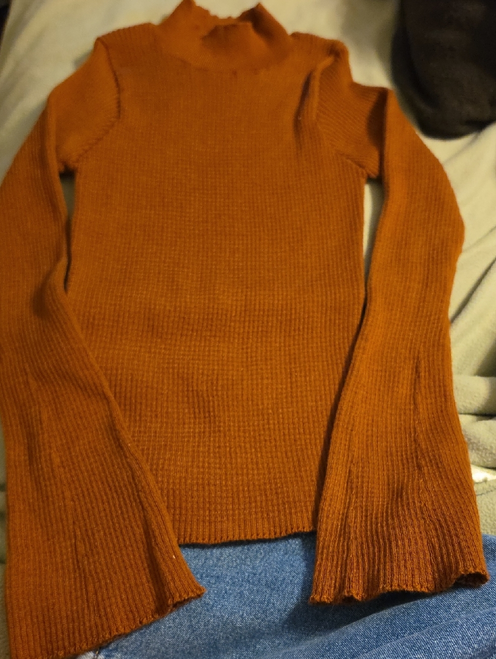 Double Zero Rust-Orange Ribbed Cowl Neck Sweater